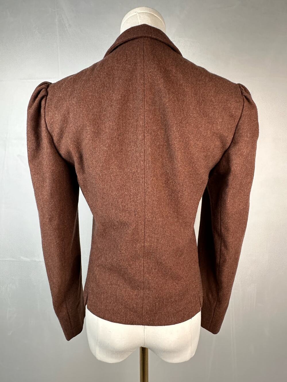 Vintage 60s 70s Young Pendleton Wool Blazer Women XS Brown Puff Sleeve USA